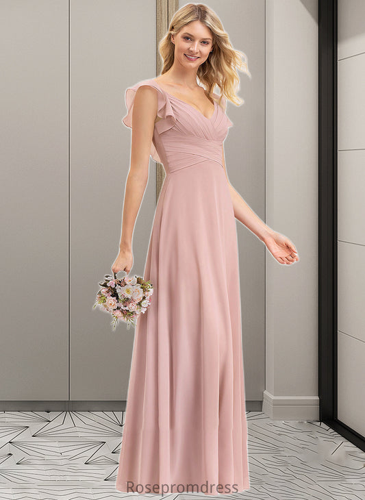 Taryn Empire V-Neck Floor-Length Chiffon Bridesmaid Dress With Cascading Ruffles SRSP0012790
