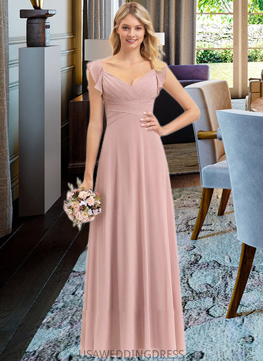 Naima Empire V-Neck Floor-Length Chiffon Bridesmaid Dress With Cascading Ruffles DSP0012790