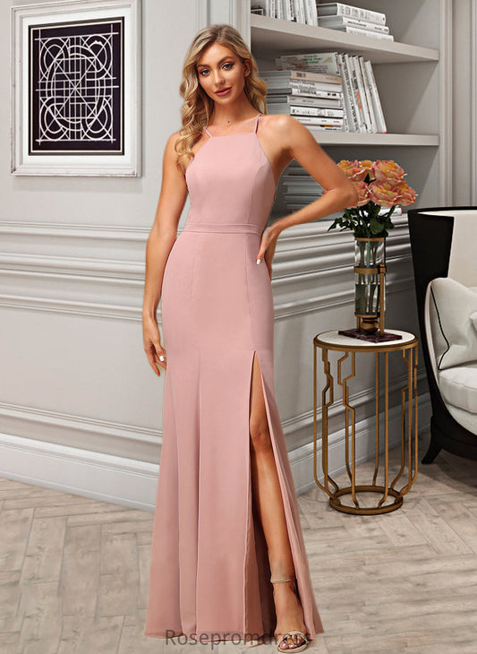 Livia A-Line High Neck Floor-Length Bridesmaid Dress With Lace Split Front SRSP0012791