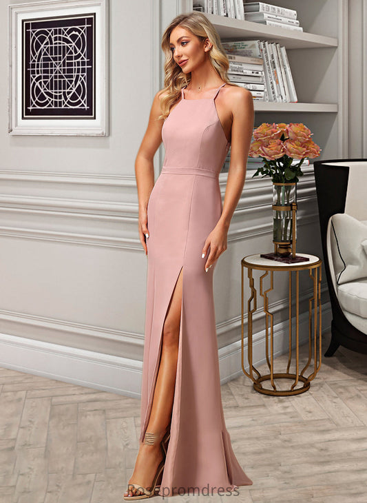 Livia A-Line High Neck Floor-Length Bridesmaid Dress With Lace Split Front SRSP0012791