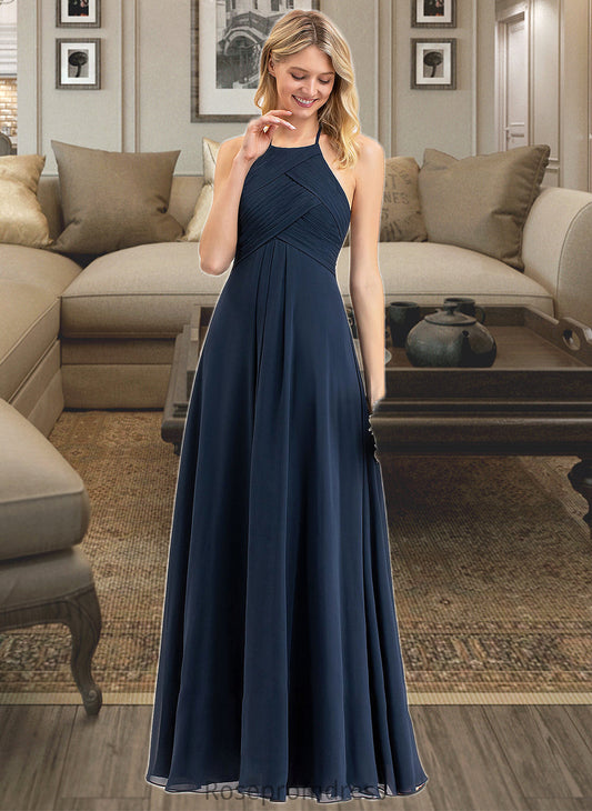 Kara A-Line Scoop Neck Floor-Length Chiffon Bridesmaid Dress With Ruffle SRSP0012793