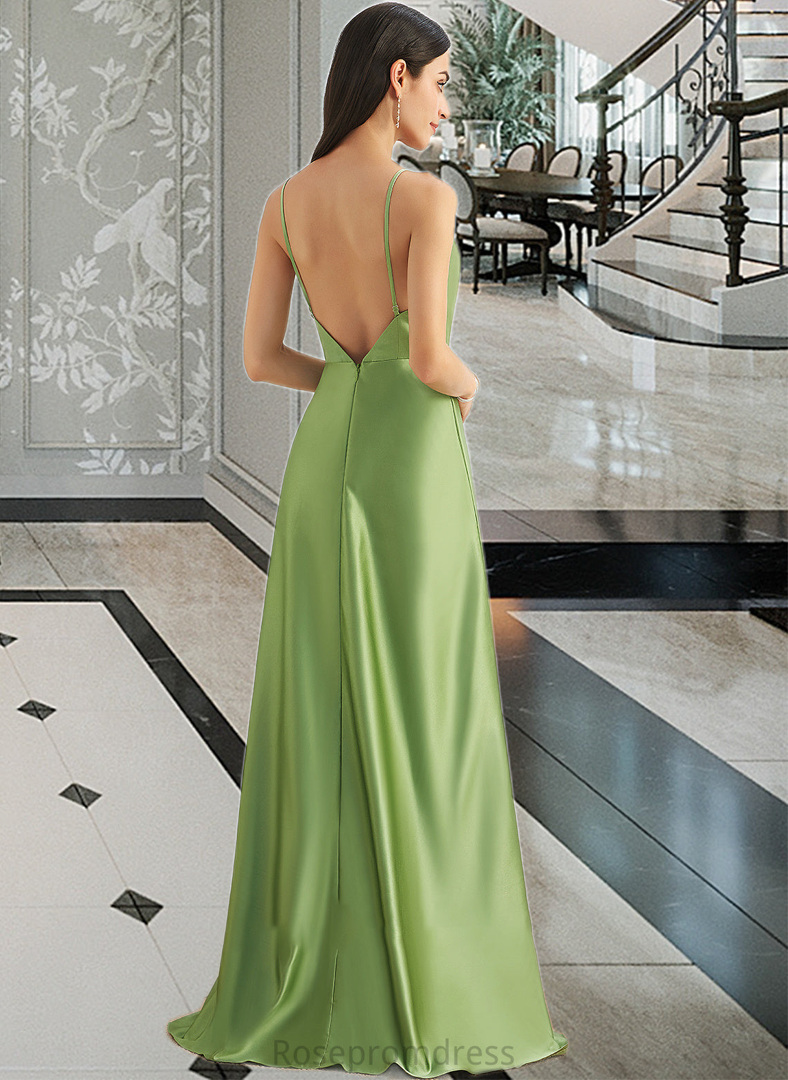 Jenna A-Line Cowl Neck Floor-Length Bridesmaid Dress With Split Front SRSP0012796