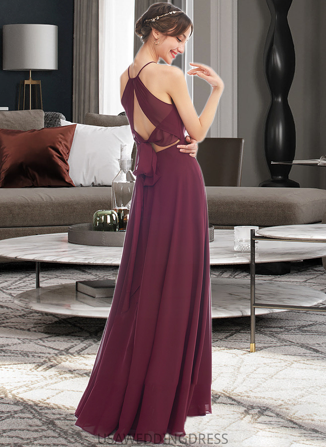 Cierra A-Line Halter Floor-Length Bridesmaid Dress With Split Front DSP0012798