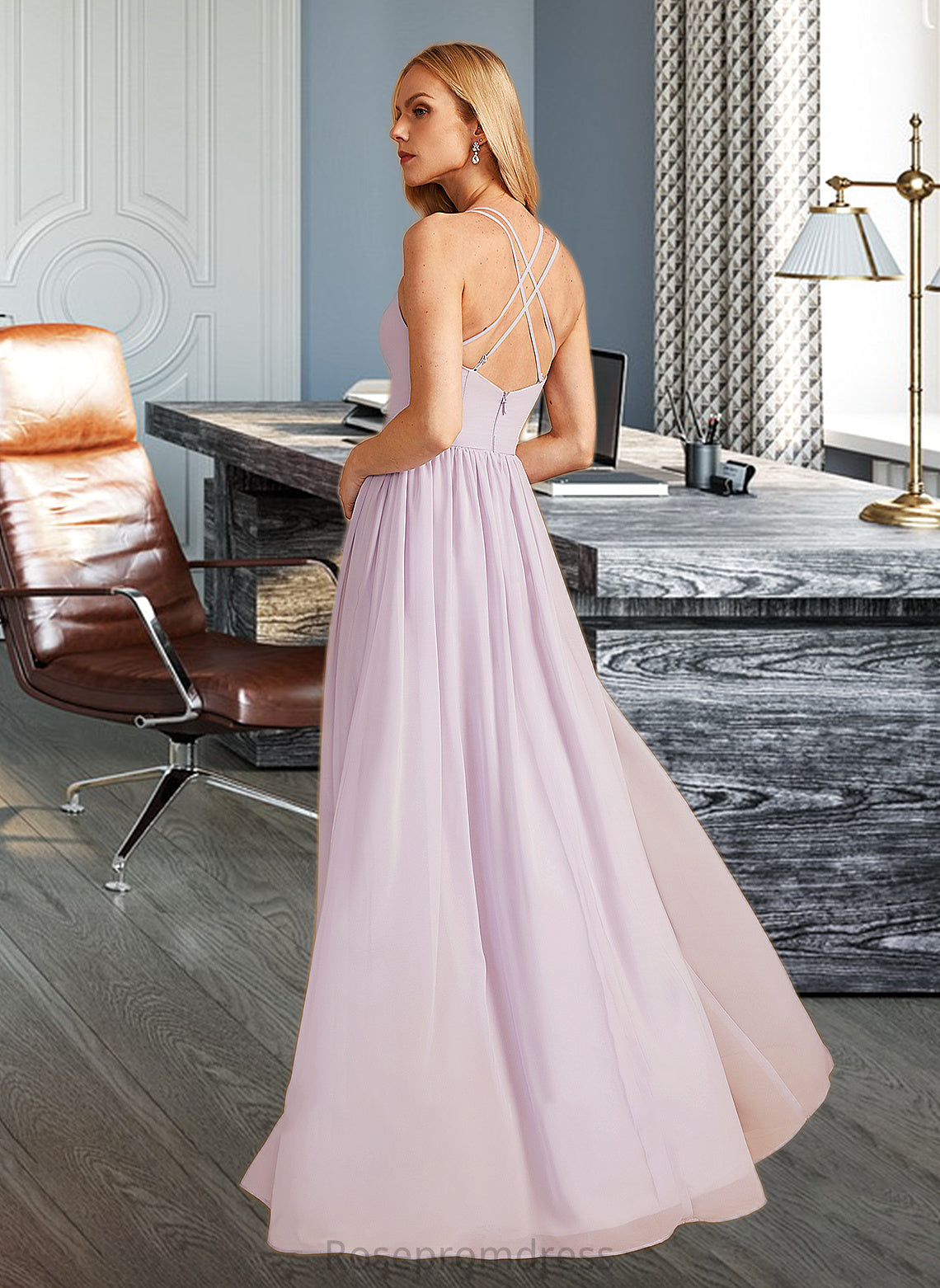 Ximena A-Line V-neck Asymmetrical Bridesmaid Dress With Ruffle Split Front SRSP0012799
