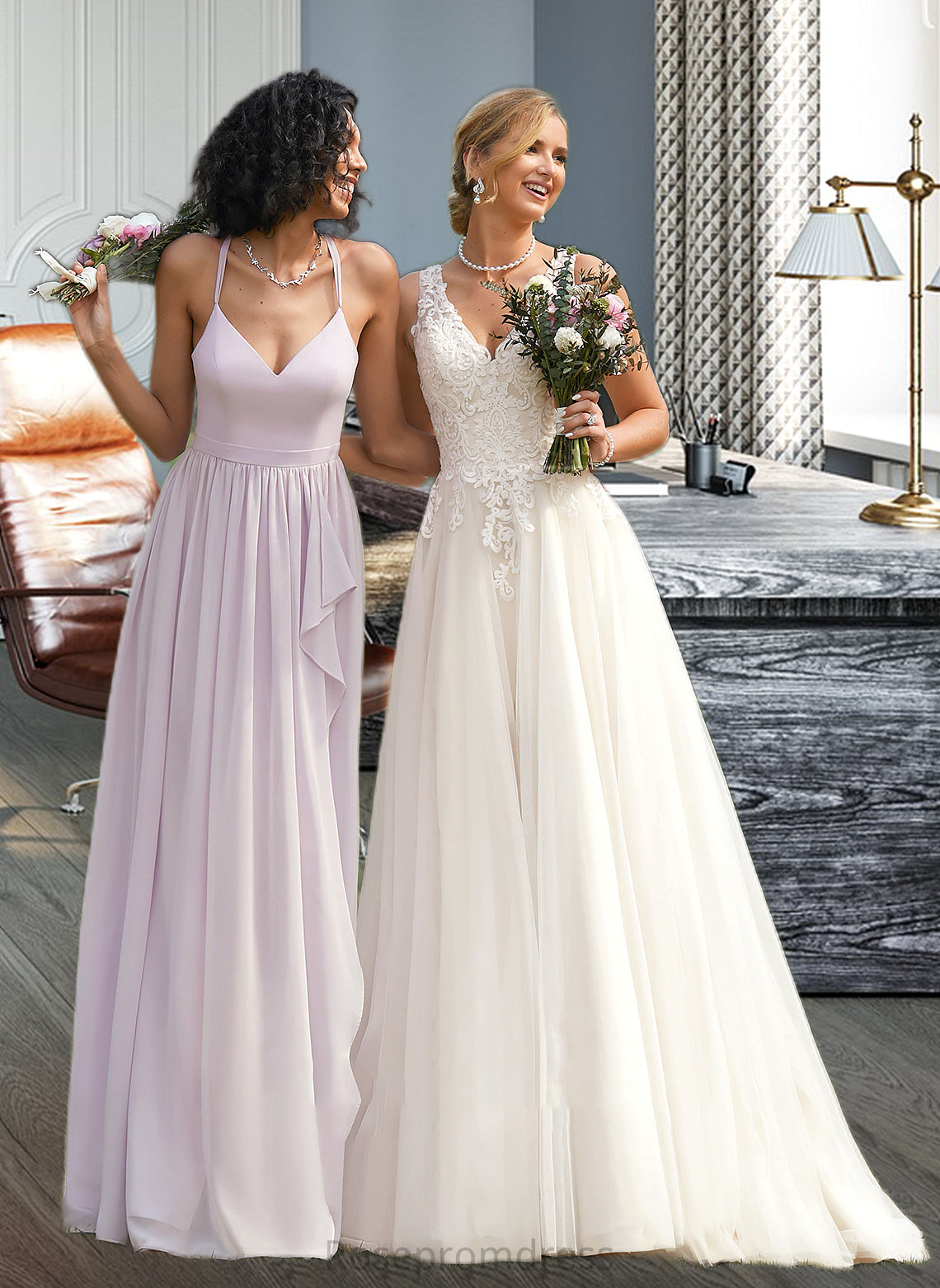Ximena A-Line V-neck Asymmetrical Bridesmaid Dress With Ruffle Split Front SRSP0012799