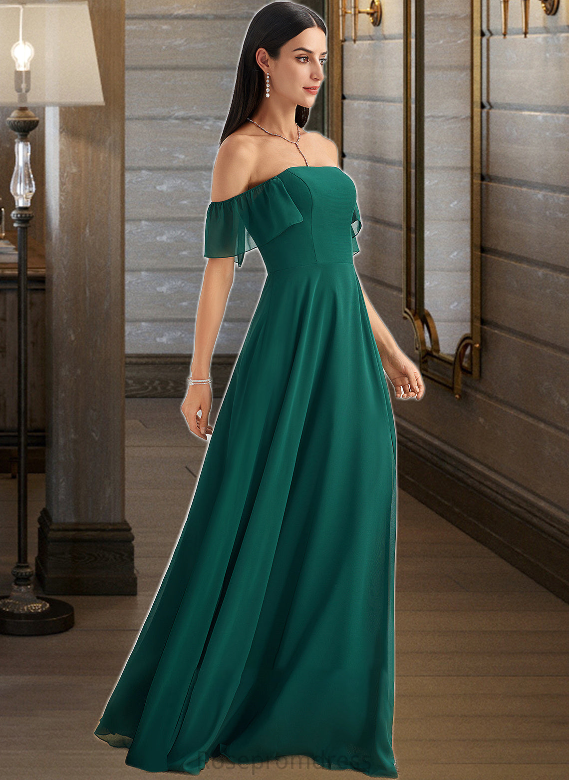 Camila A-Line Off-the-Shoulder Floor-Length Bridesmaid Dress With Split Front SRSP0012802