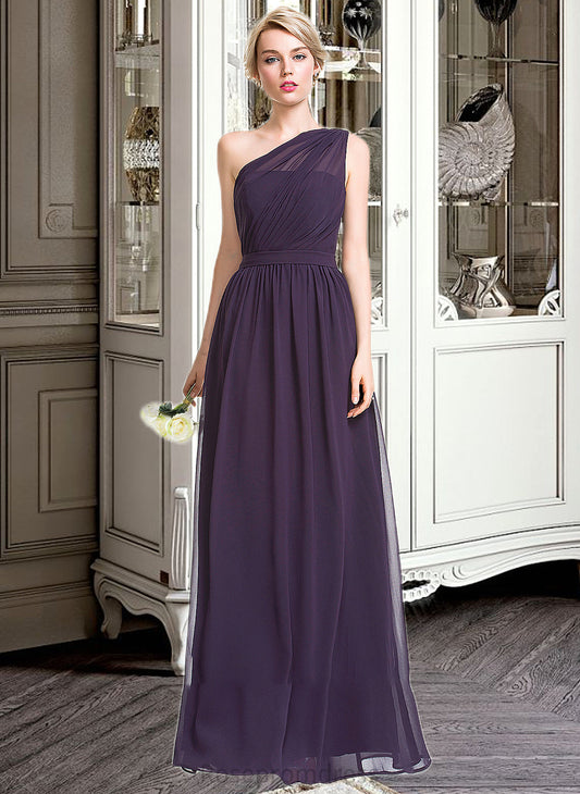 Lesly A-line One Shoulder Floor-Length Chiffon Bridesmaid Dress With Ruffle SRSP0012803
