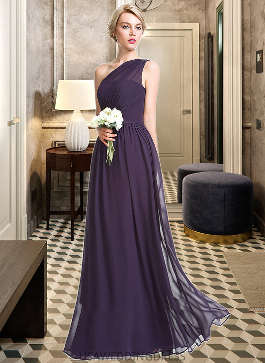 Paityn A-line One Shoulder Floor-Length Chiffon Bridesmaid Dress With Ruffle DSP0012803