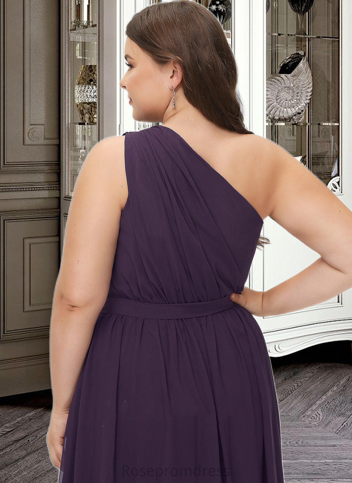 Lesly A-line One Shoulder Floor-Length Chiffon Bridesmaid Dress With Ruffle SRSP0012803