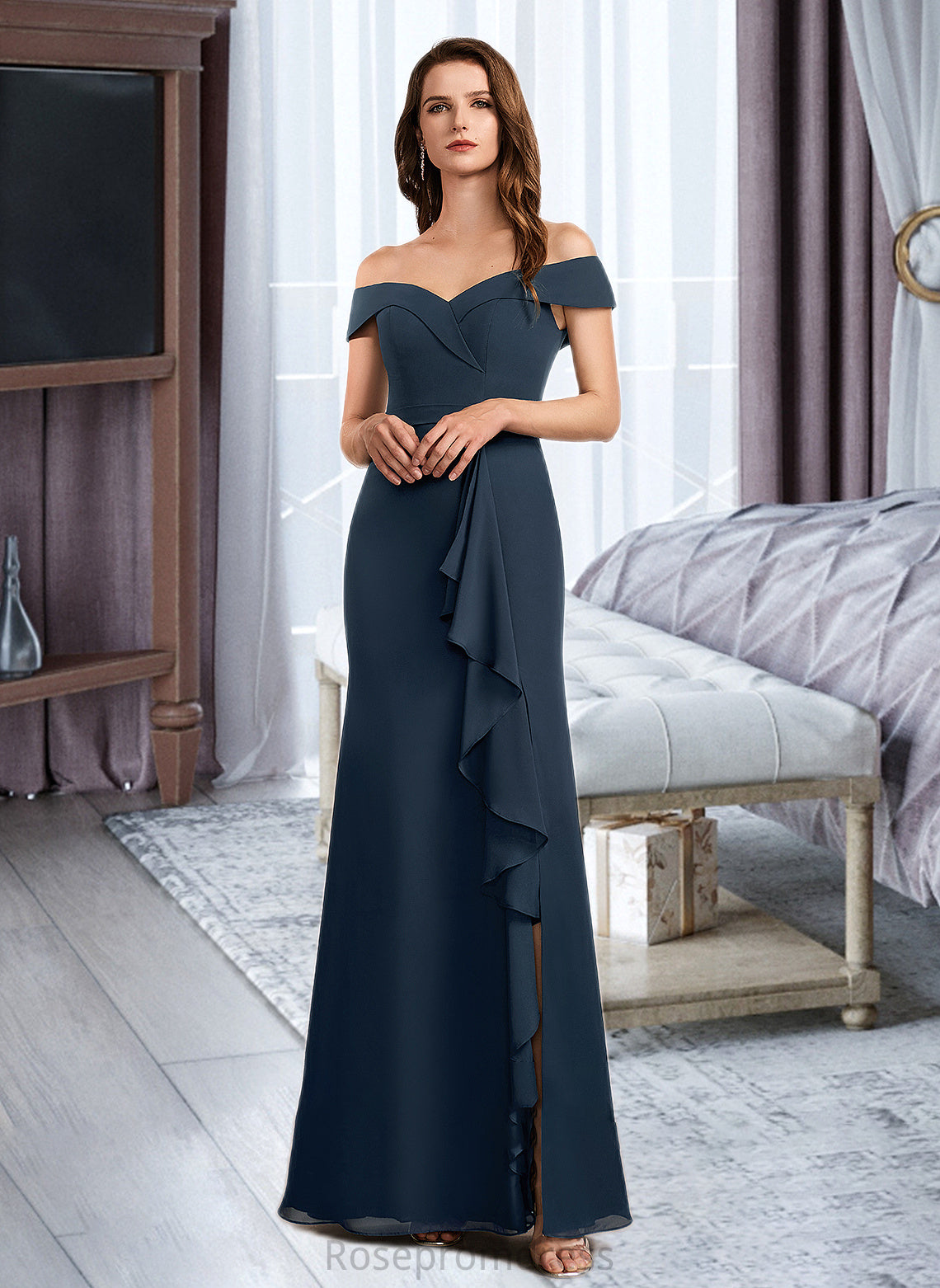 Jadyn A-Line Off-the-Shoulder Floor-Length Bridesmaid Dress With Ruffle SRSP0012807