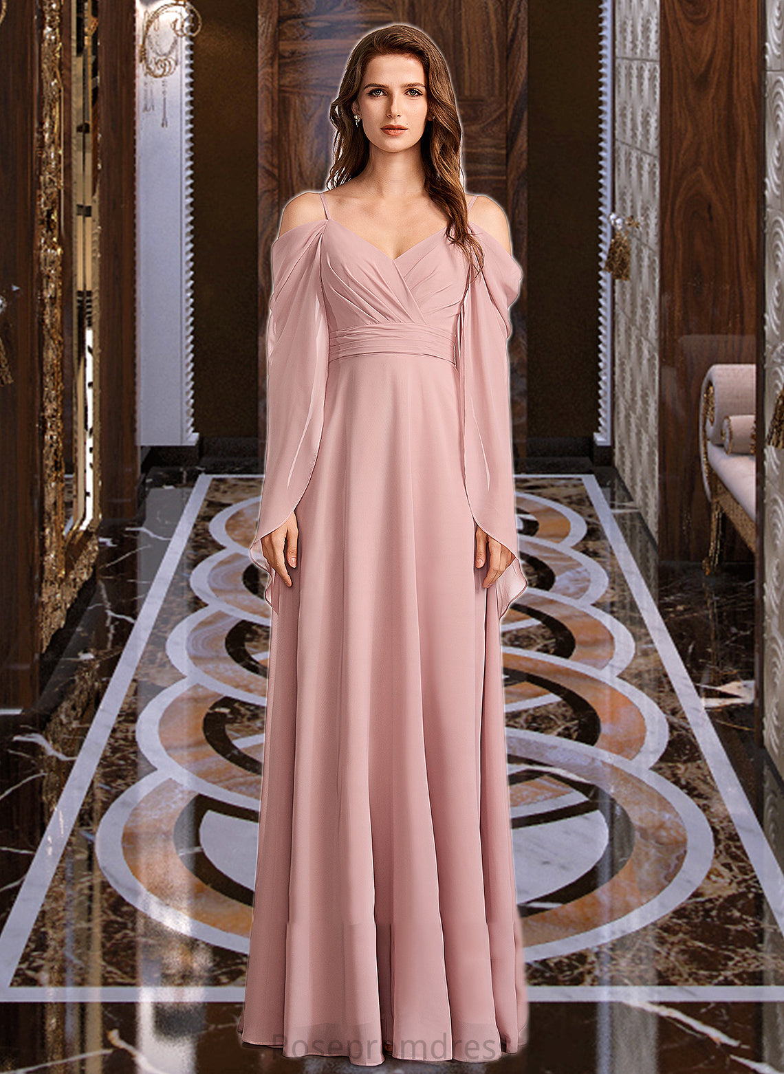 Jaelyn A-Line V-neck Floor-Length Bridesmaid Dress SRSP0012810