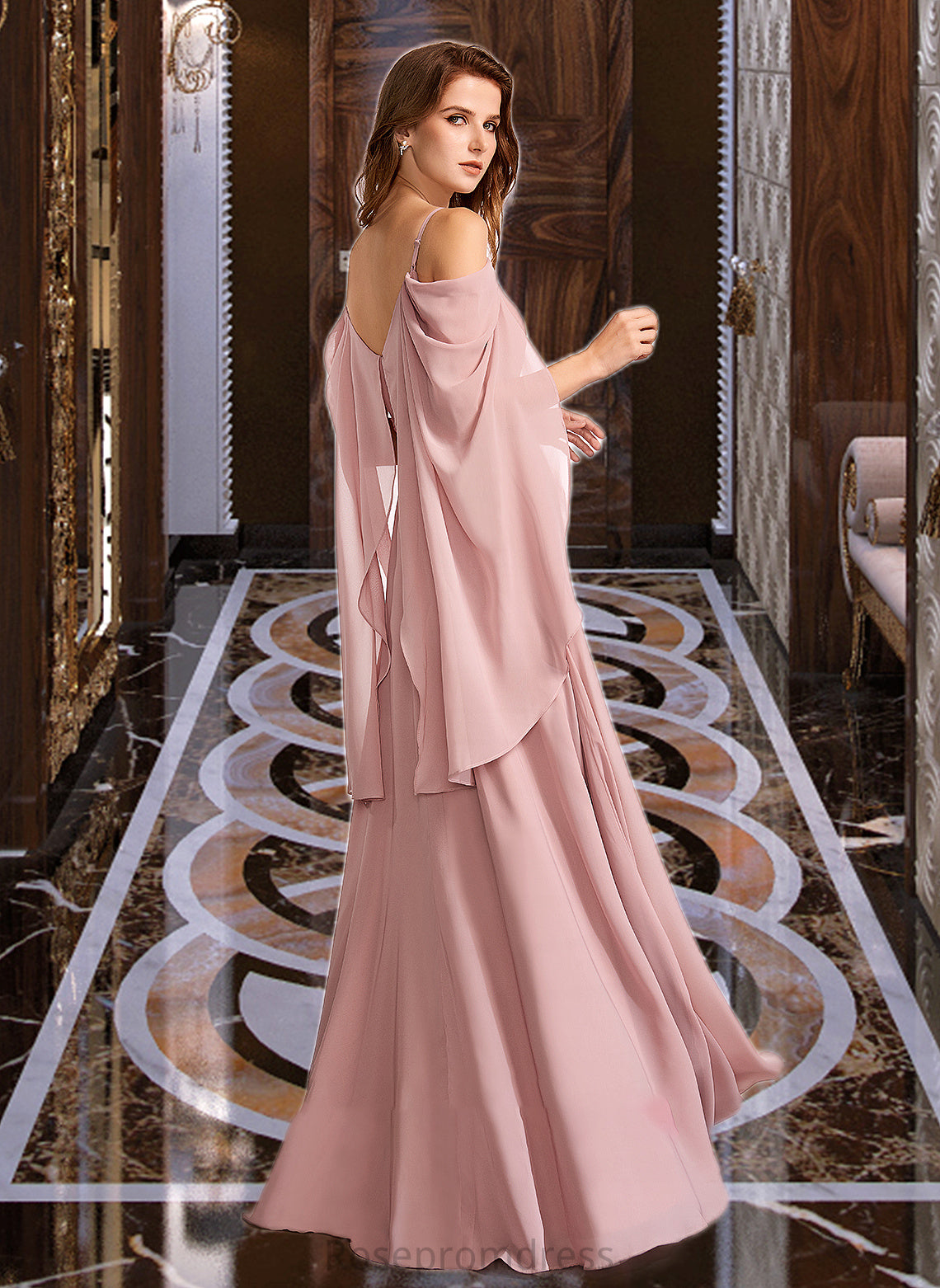 Jaelyn A-Line V-neck Floor-Length Bridesmaid Dress SRSP0012810