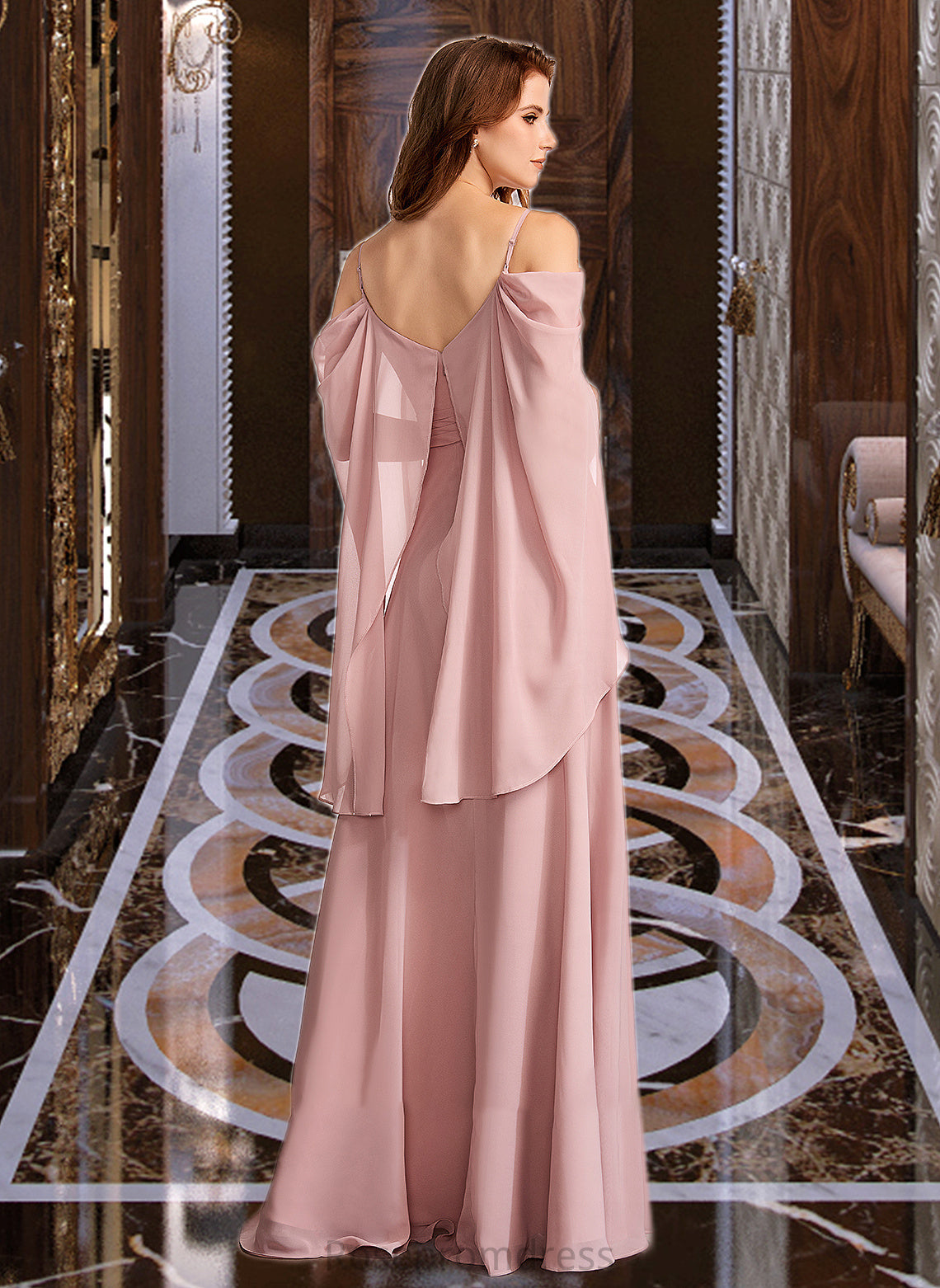 Jaelyn A-Line V-neck Floor-Length Bridesmaid Dress SRSP0012810