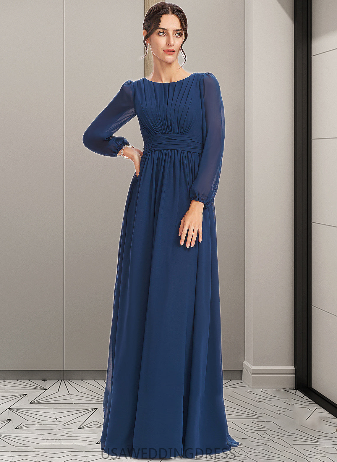 Norma A-Line Floor-Length Bridesmaid Dress With Ruffle DSP0012816
