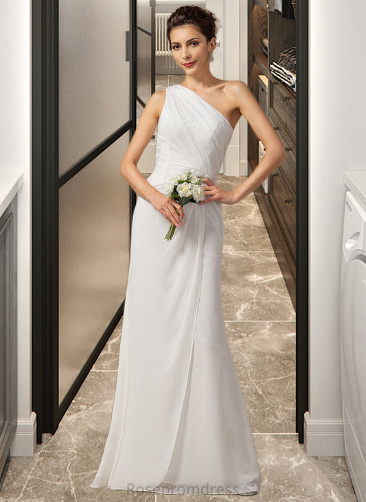 Janelle Sheath/Column One Shoulder Floor-Length Chiffon Bridesmaid Dress With Ruffle SRSP0012820