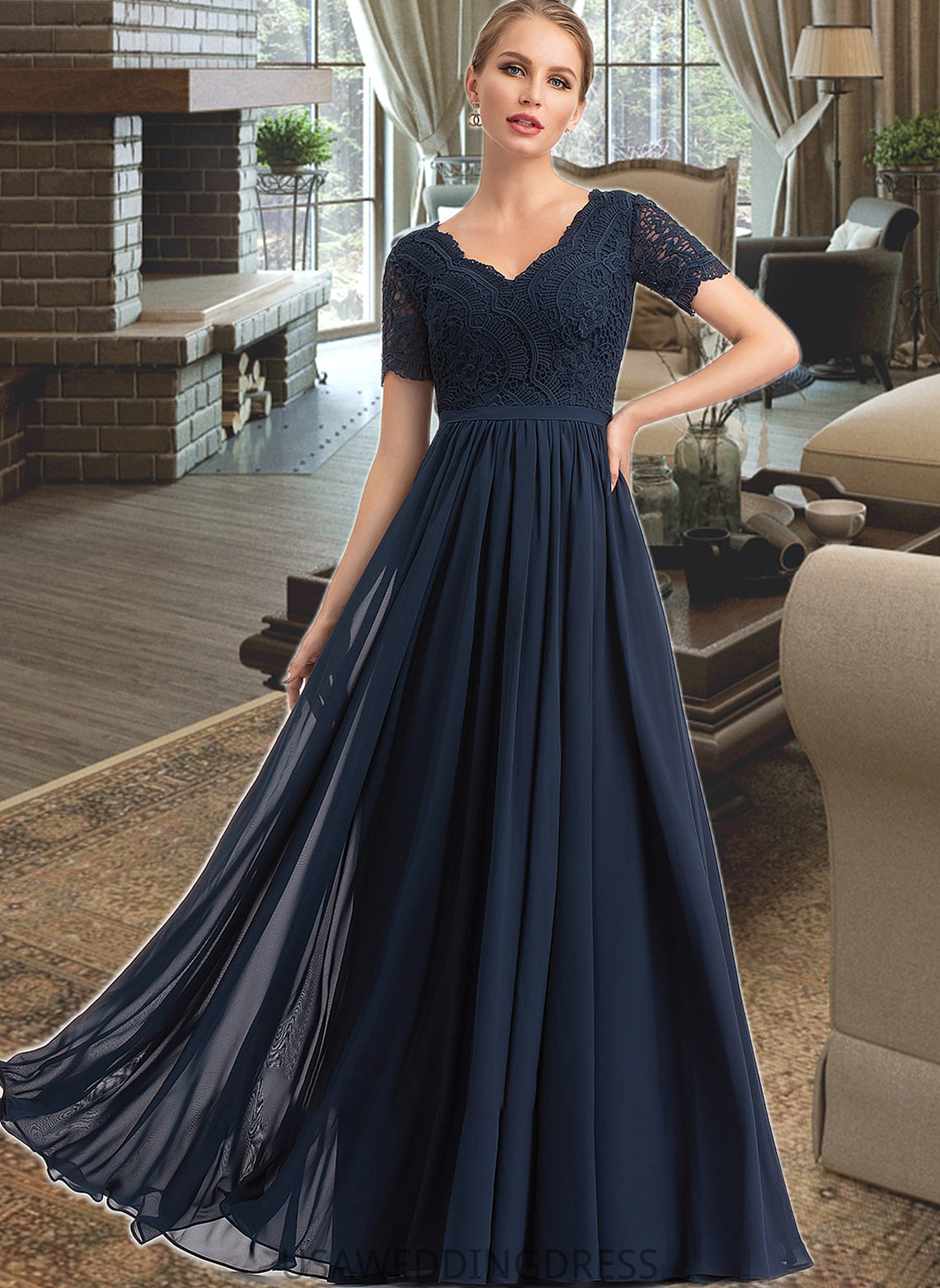 Marian A-Line V-neck Floor-Length Chiffon Bridesmaid Dress DSP0012821