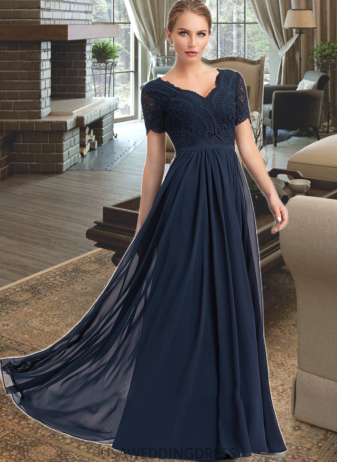 Marian A-Line V-neck Floor-Length Chiffon Bridesmaid Dress DSP0012821