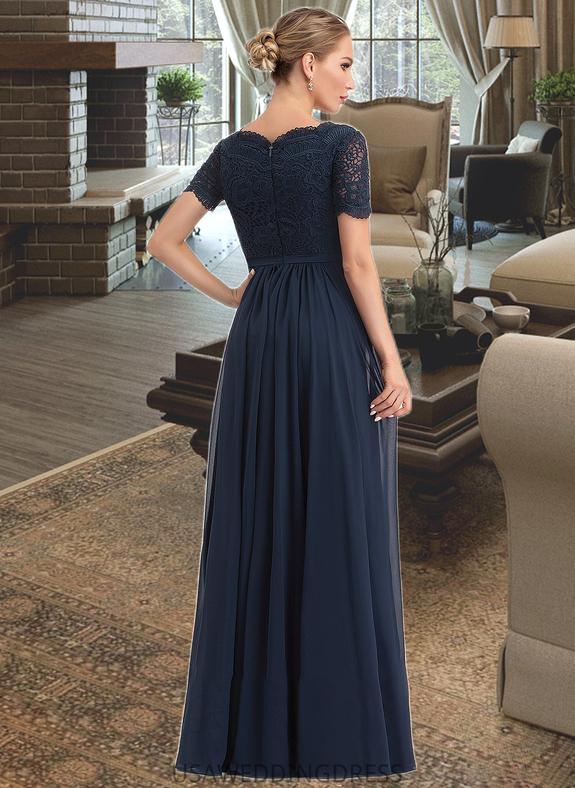 Marian A-Line V-neck Floor-Length Chiffon Bridesmaid Dress DSP0012821