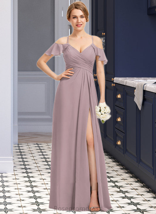Hope A-Line V-neck Floor-Length Chiffon Bridesmaid Dress With Ruffle Split Front Cascading Ruffles SRSP0012822