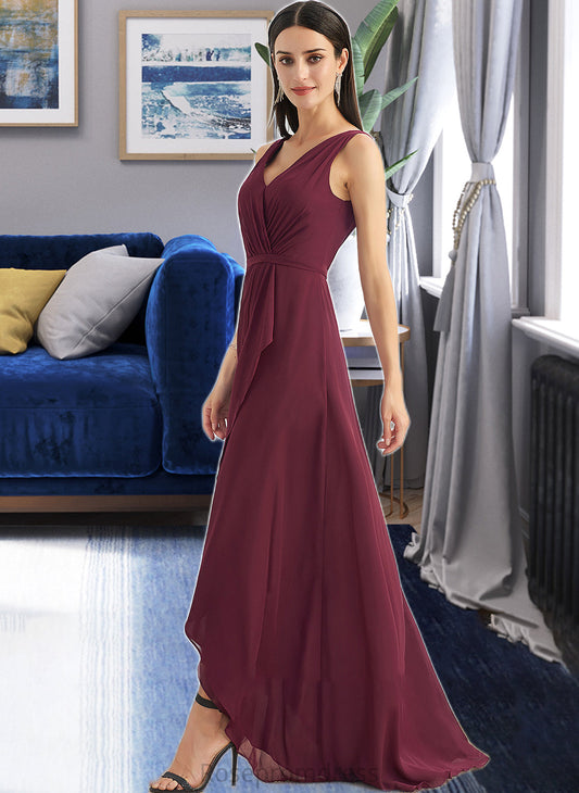 Emmalee A-Line V-neck Asymmetrical Bridesmaid Dress With Split Front SRSP0012824