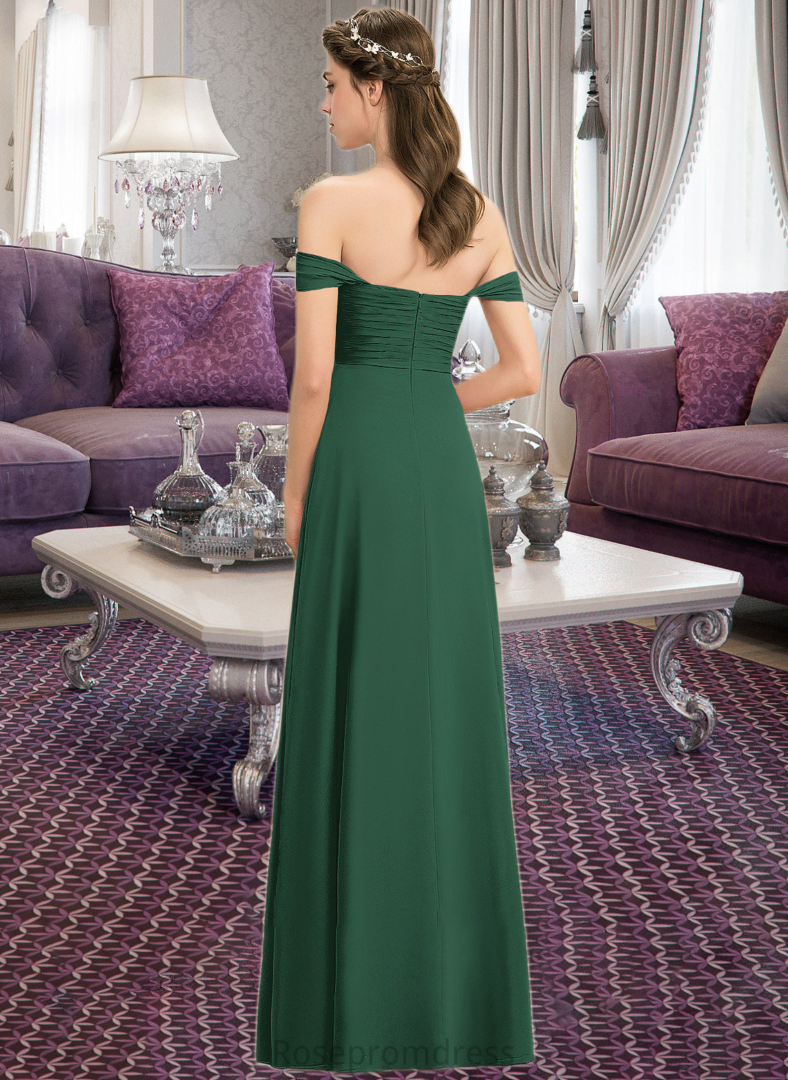Kasey A-line Off the Shoulder Floor-Length Chiffon Bridesmaid Dress With Ruffle SRSP0012825