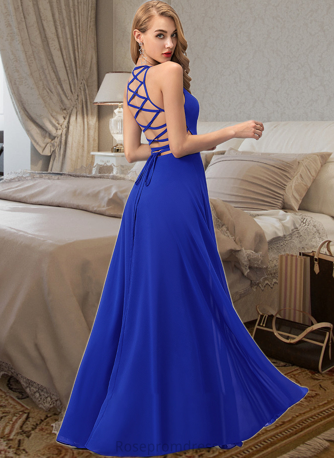 Chloe A-Line Scoop Neck Floor-Length Chiffon Bridesmaid Dress With Split Front SRSP0012826