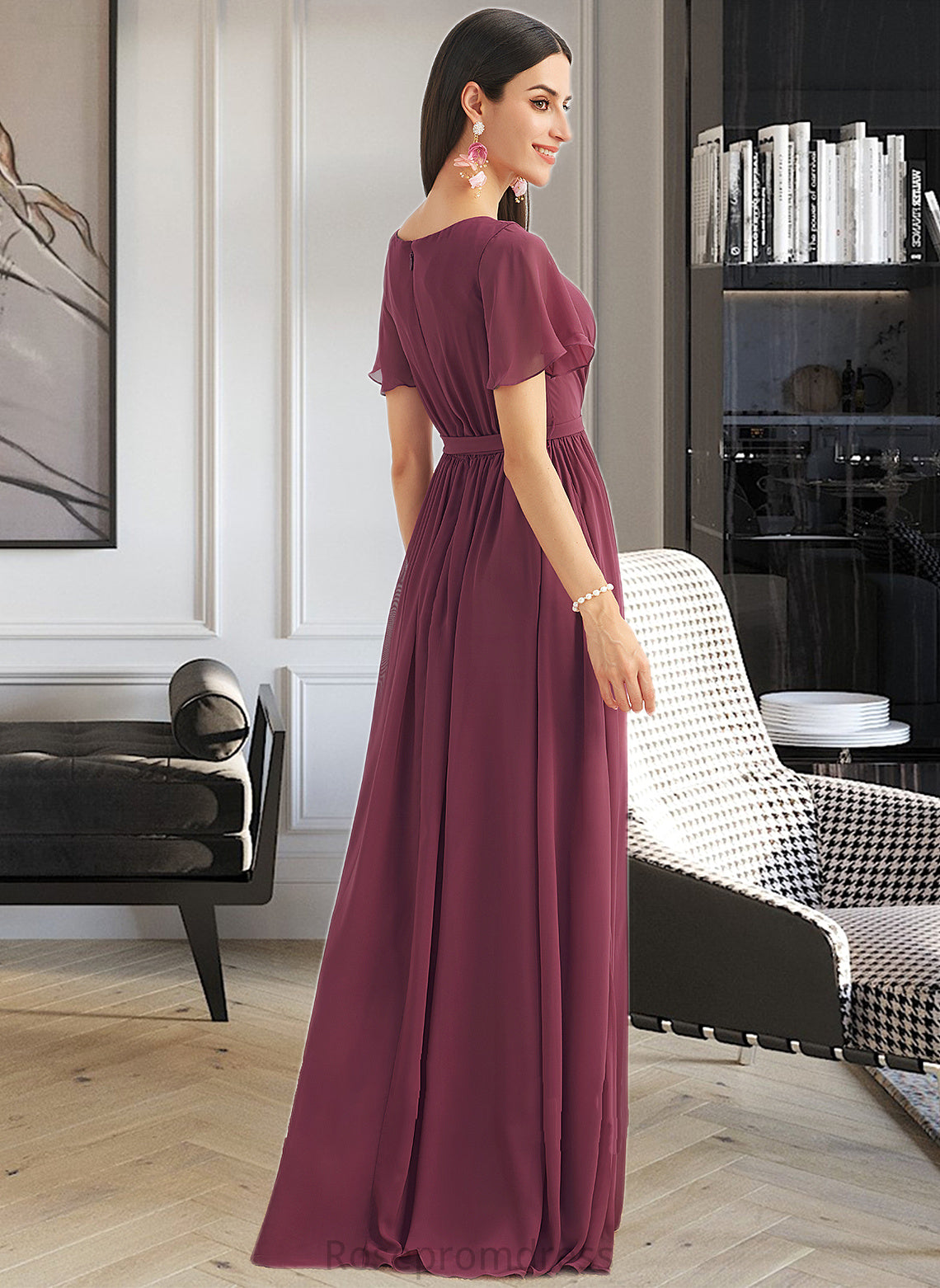 Carolina A-Line V-neck Floor-Length Bridesmaid Dress With Split Front SRSP0012829
