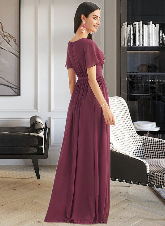 Carolina A-Line V-neck Floor-Length Bridesmaid Dress With Split Front SRSP0012829