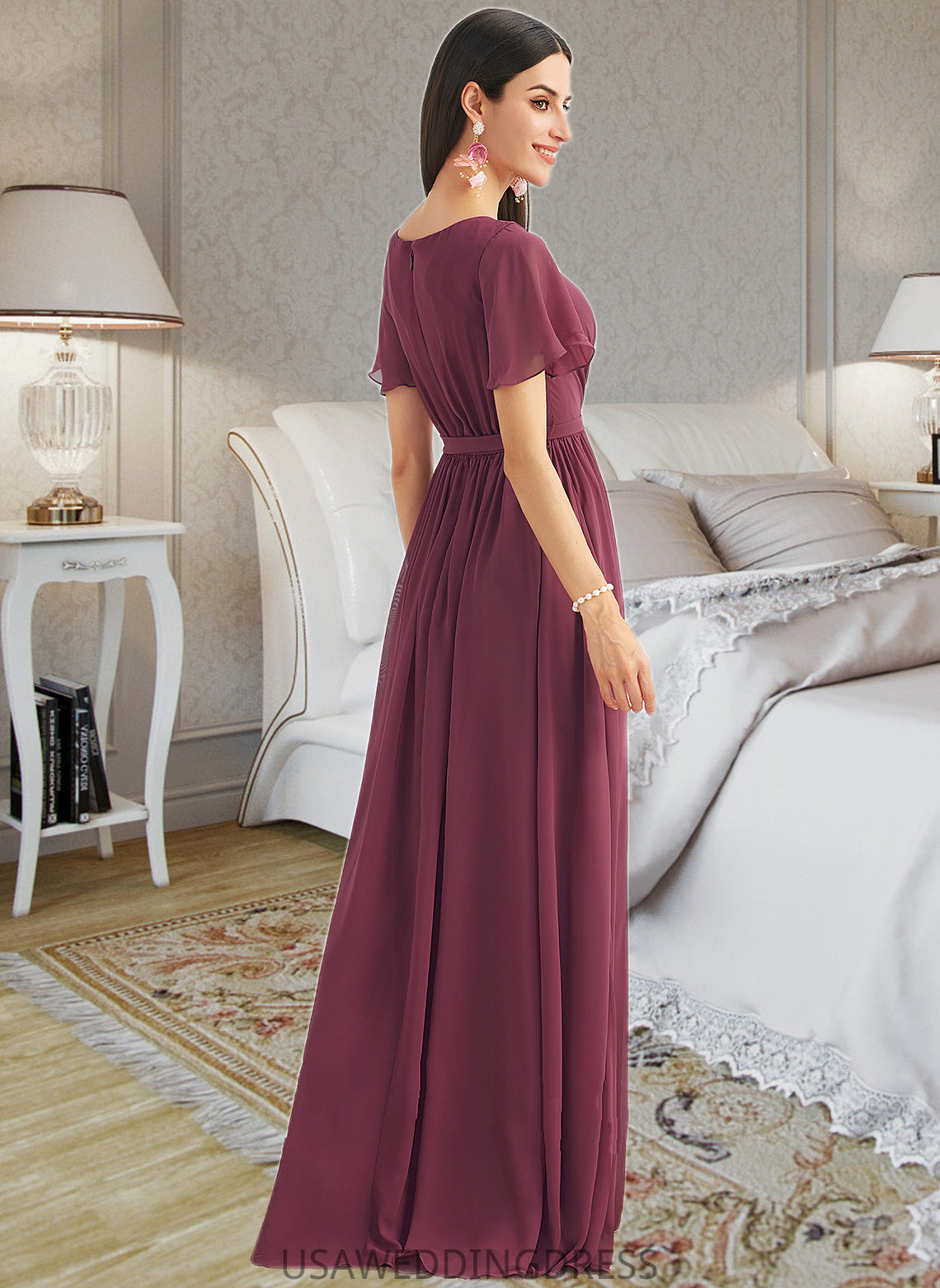 Shyla A-Line V-neck Floor-Length Bridesmaid Dress With Split Front DSP0012829