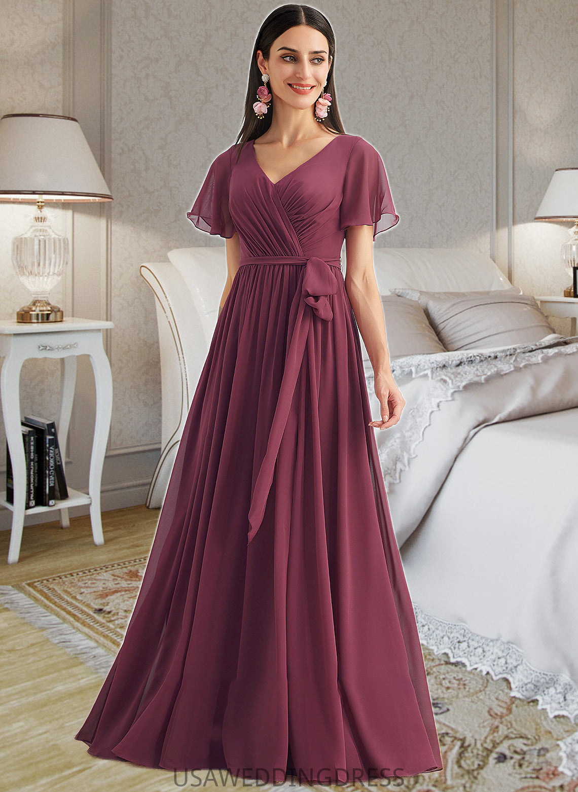 Shyla A-Line V-neck Floor-Length Bridesmaid Dress With Split Front DSP0012829