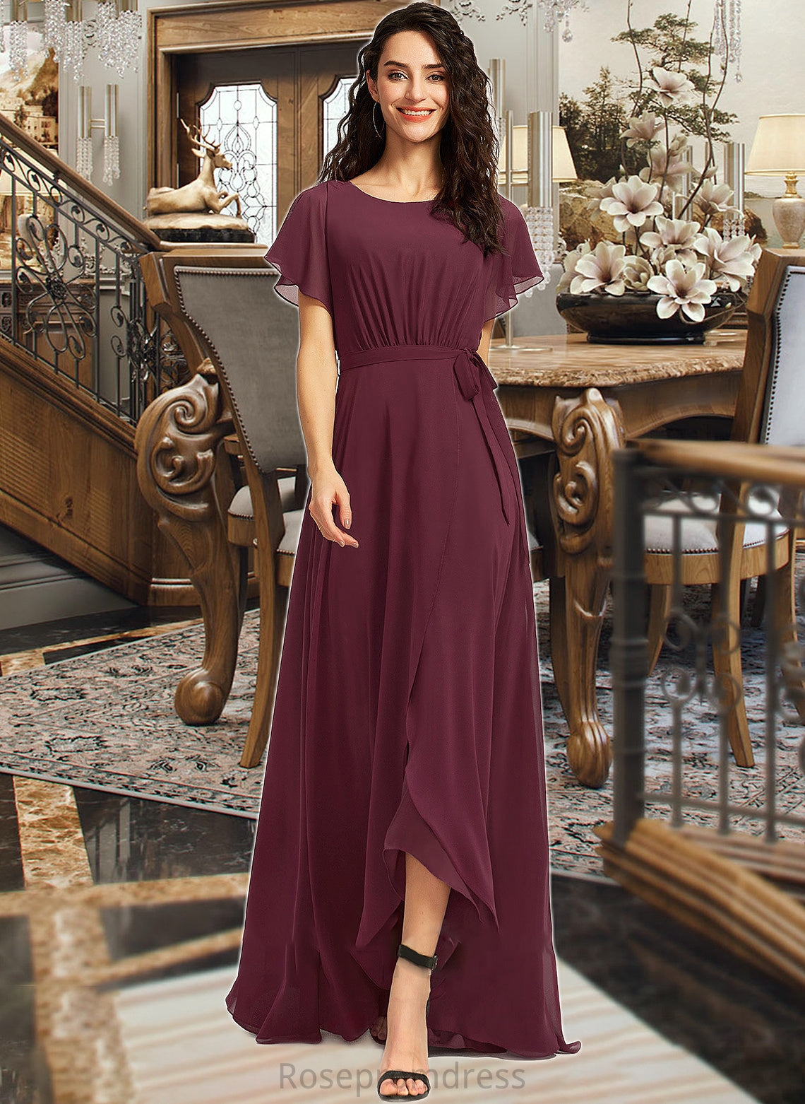 Zara A-Line Scoop Neck Asymmetrical Bridesmaid Dress With Ruffle SRSP0012831