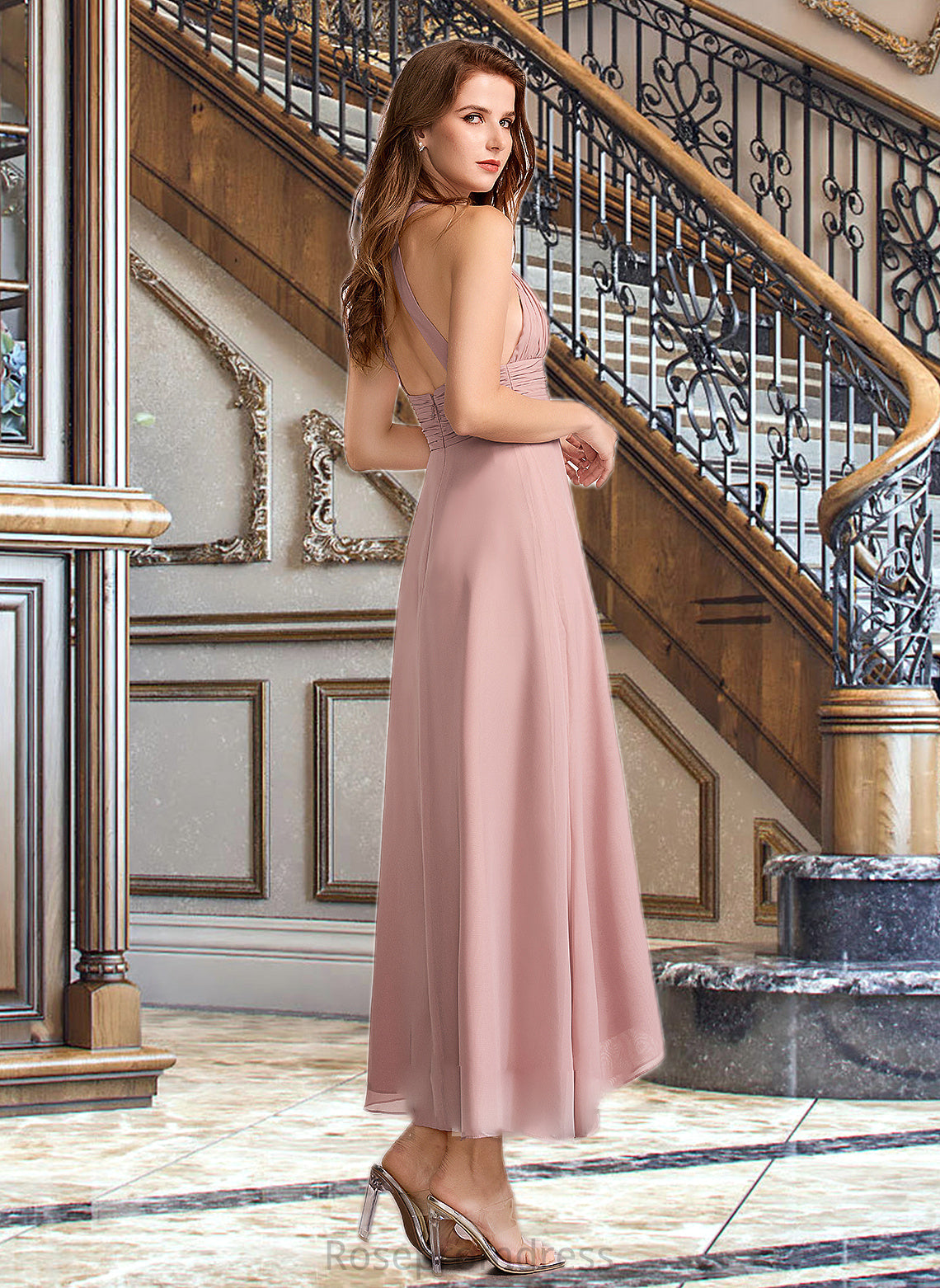 Kate A-Line V-neck Asymmetrical Bridesmaid Dress With Split Front SRSP0012833