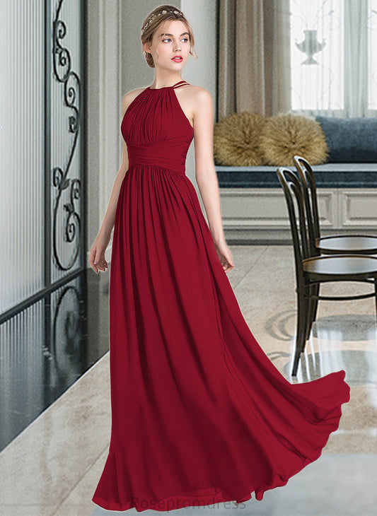 Madge A-Line Scoop Neck Floor-Length Chiffon Bridesmaid Dress With Ruffle SRSP0012835