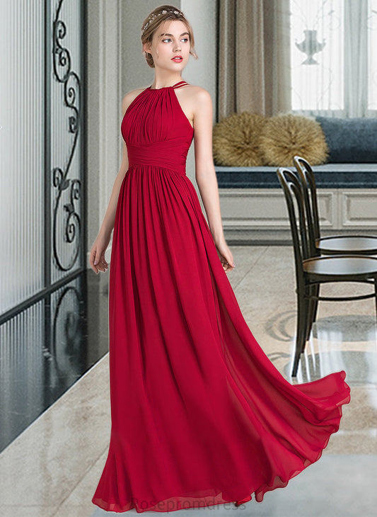 Madge A-Line Scoop Neck Floor-Length Chiffon Bridesmaid Dress With Ruffle SRSP0012835