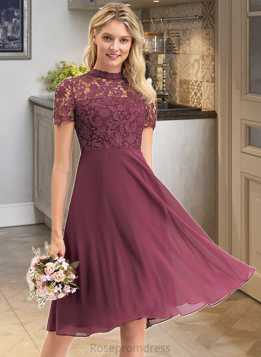 Marisol A-Line Scoop Neck Knee-Length Chiffon Lace Bridesmaid Dress SRSP0012836