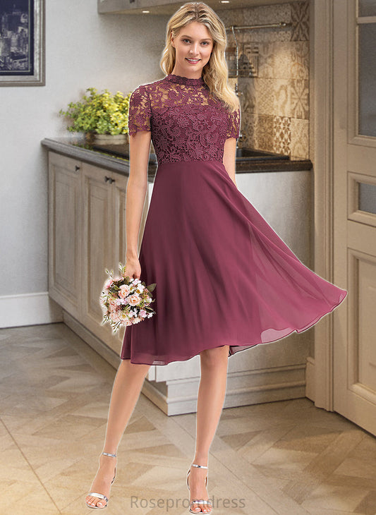 Marisol A-Line Scoop Neck Knee-Length Chiffon Lace Bridesmaid Dress SRSP0012836