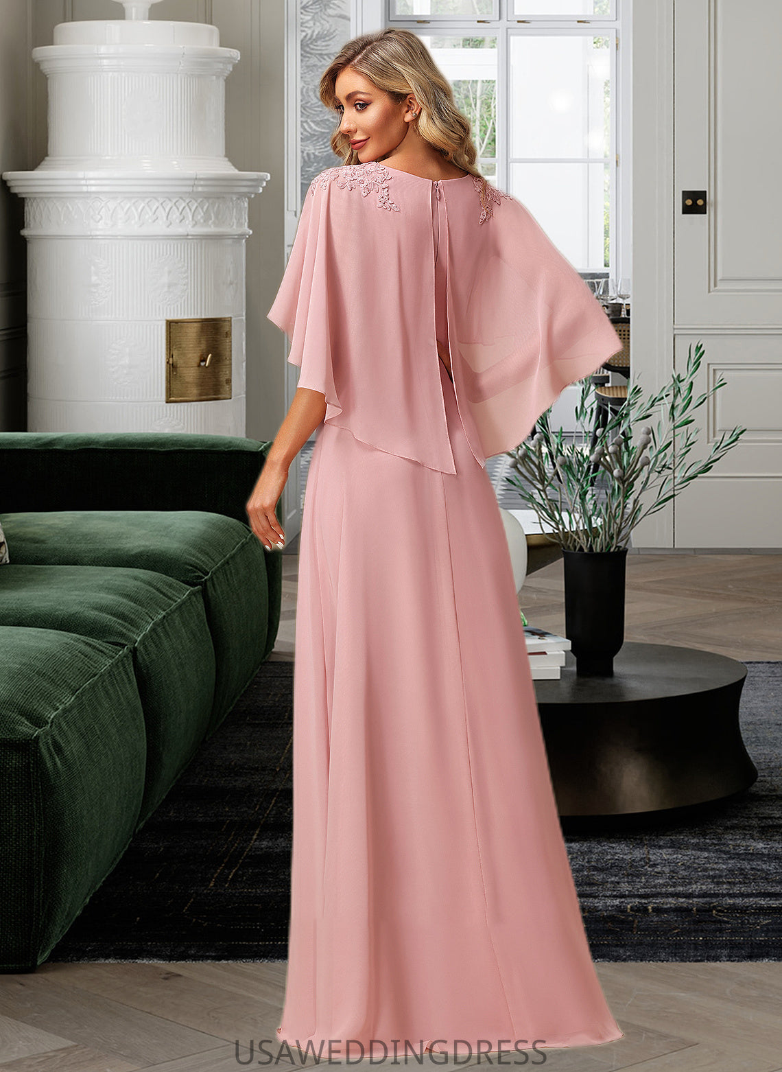 Moriah A-Line V-neck Floor-Length Bridesmaid Dress With Lace DSP0012842