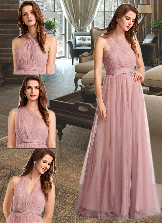 Zoie A-Line One-Shoulder V-neck Off-the-Shoulder Floor-Length Bridesmaid Dress SRSP0012843