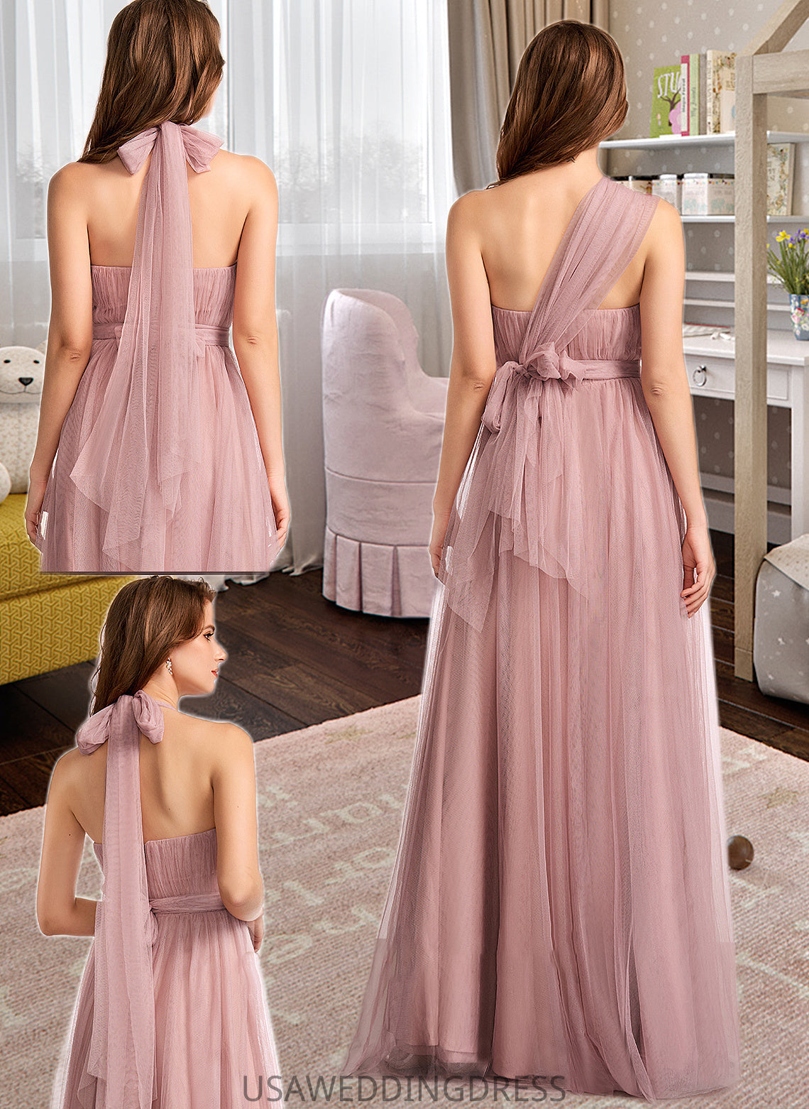 Tatiana A-Line One-Shoulder V-neck Off-the-Shoulder Floor-Length Bridesmaid Dress DSP0012843