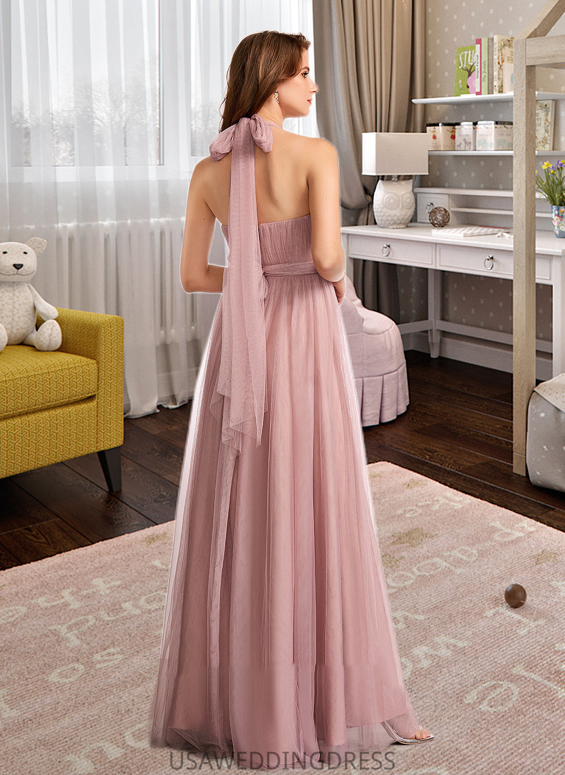 Tatiana A-Line One-Shoulder V-neck Off-the-Shoulder Floor-Length Bridesmaid Dress DSP0012843