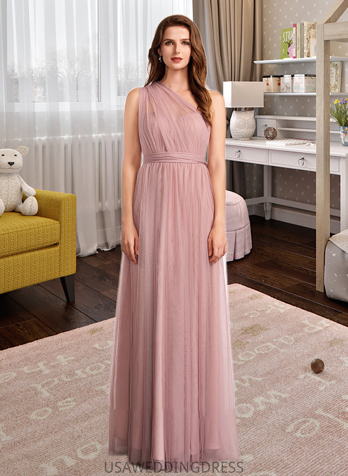 Tatiana A-Line One-Shoulder V-neck Off-the-Shoulder Floor-Length Bridesmaid Dress DSP0012843