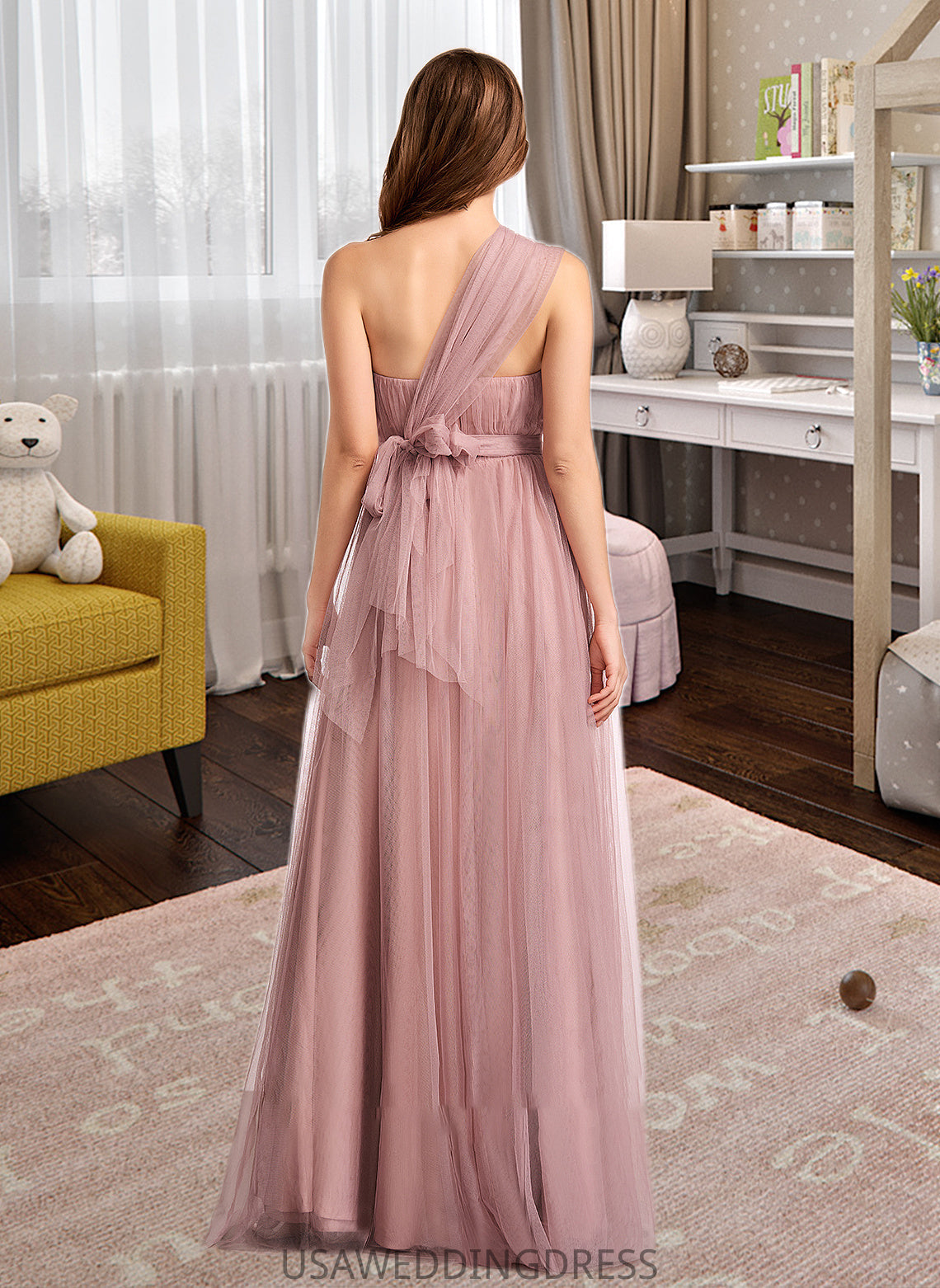 Tatiana A-Line One-Shoulder V-neck Off-the-Shoulder Floor-Length Bridesmaid Dress DSP0012843