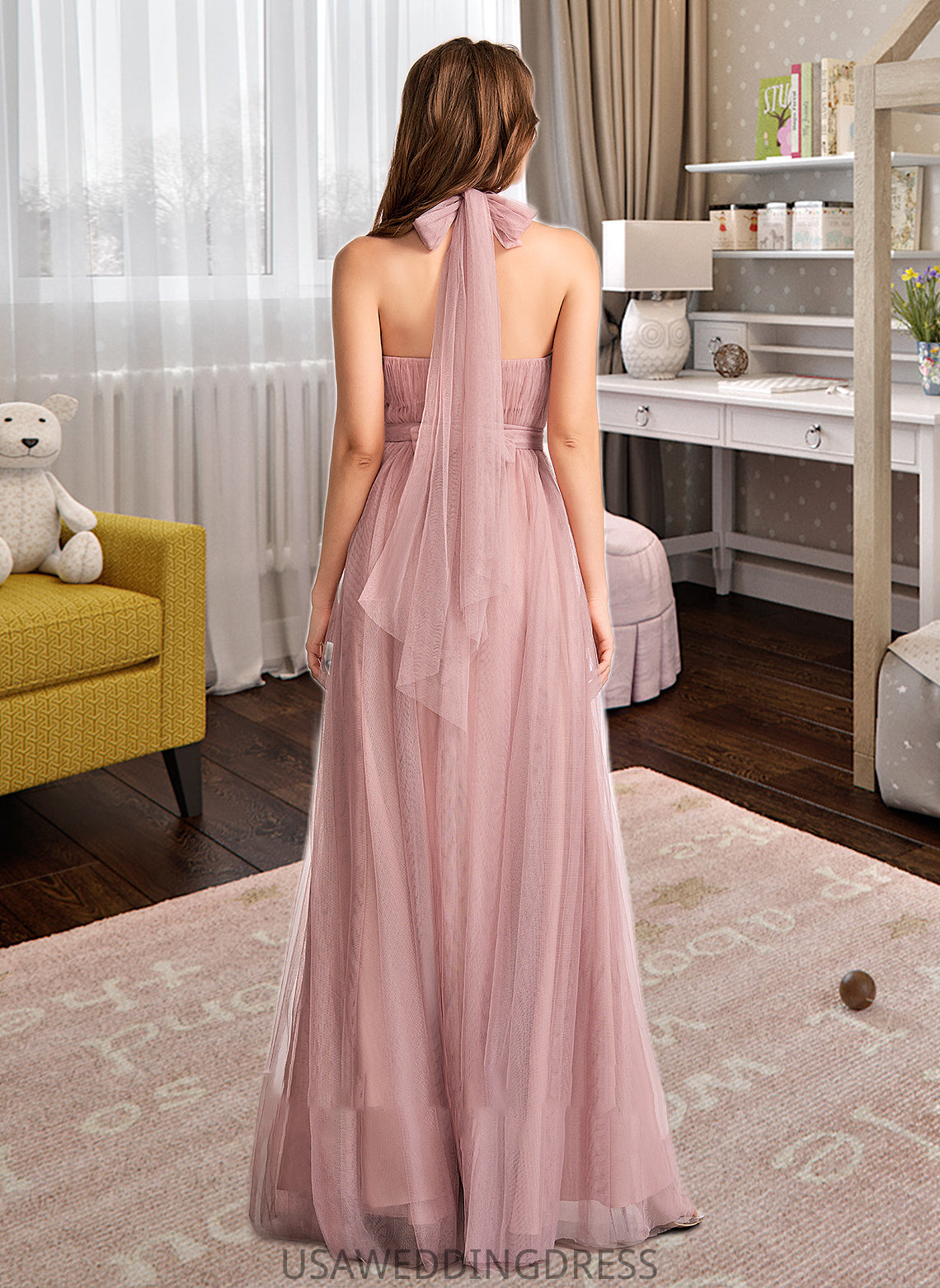 Tatiana A-Line One-Shoulder V-neck Off-the-Shoulder Floor-Length Bridesmaid Dress DSP0012843