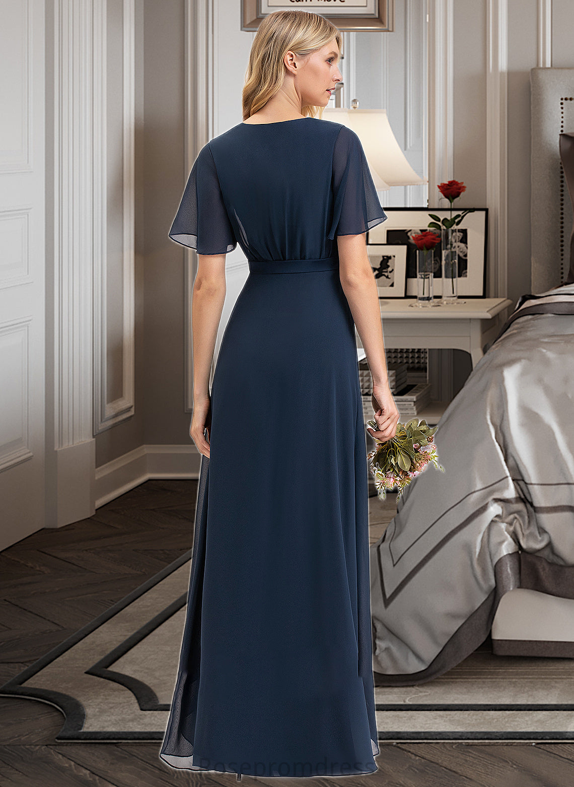 Giselle A-LineV-neckAsymmetricalChiffonBridesmaidDressWithBow(s)#251390 SRSP0012846