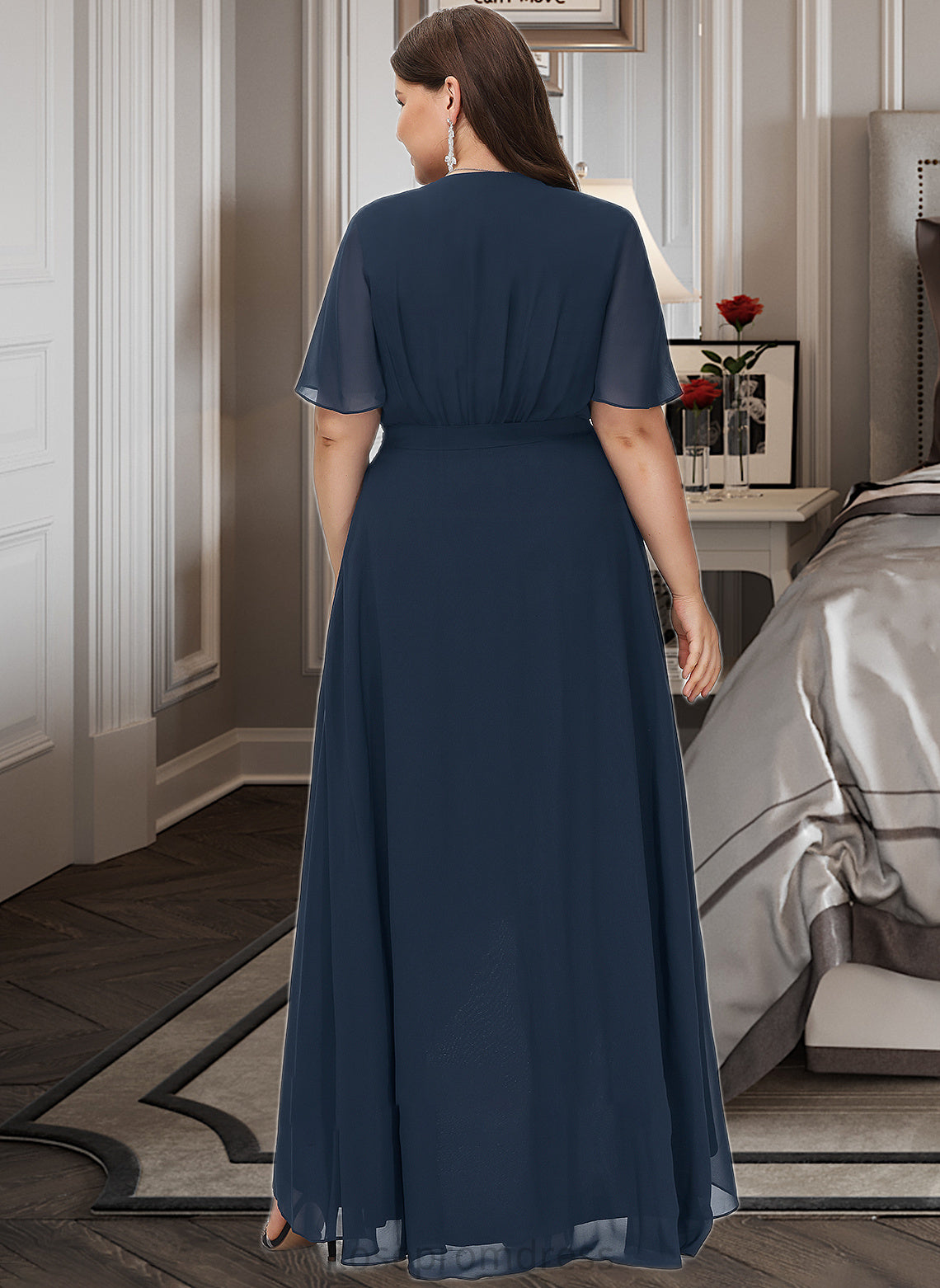 Giselle A-LineV-neckAsymmetricalChiffonBridesmaidDressWithBow(s)#251390 SRSP0012846