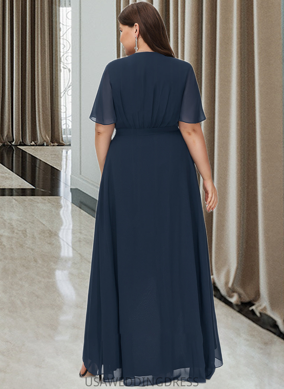 Silvia A-LineV-neckAsymmetricalChiffonBridesmaidDressWithBow(s)#251390 DSP0012846