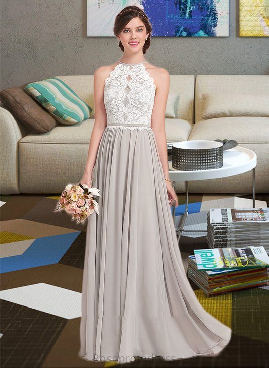 Kendal A-Line Scoop Neck Floor-Length Chiffon Lace Bridesmaid Dress SRSP0012848