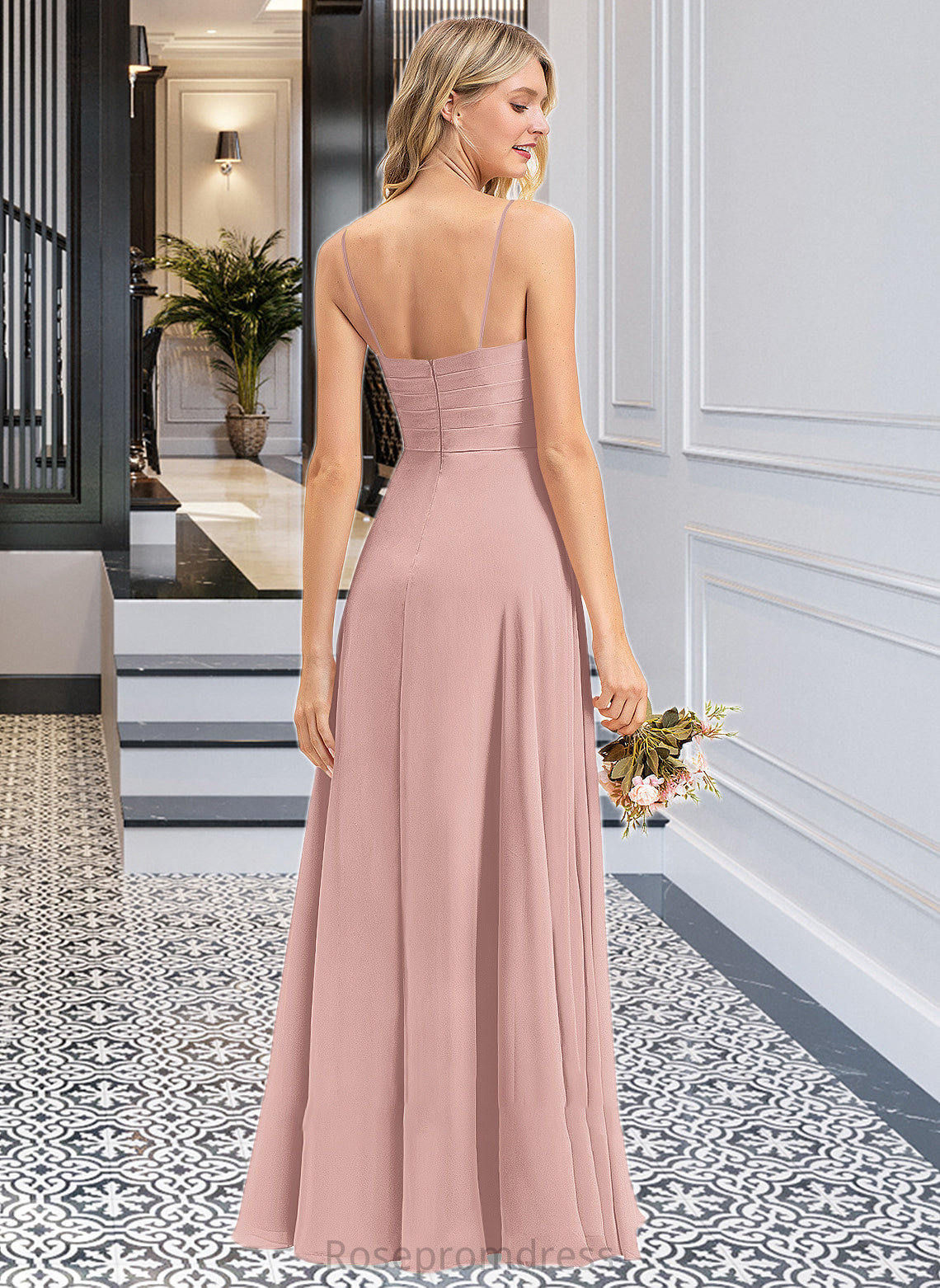 Jasmin A-LineV-neckFloor-LengthChiffonBridesmaidDressWithRuffle#251358 SRSP0012849