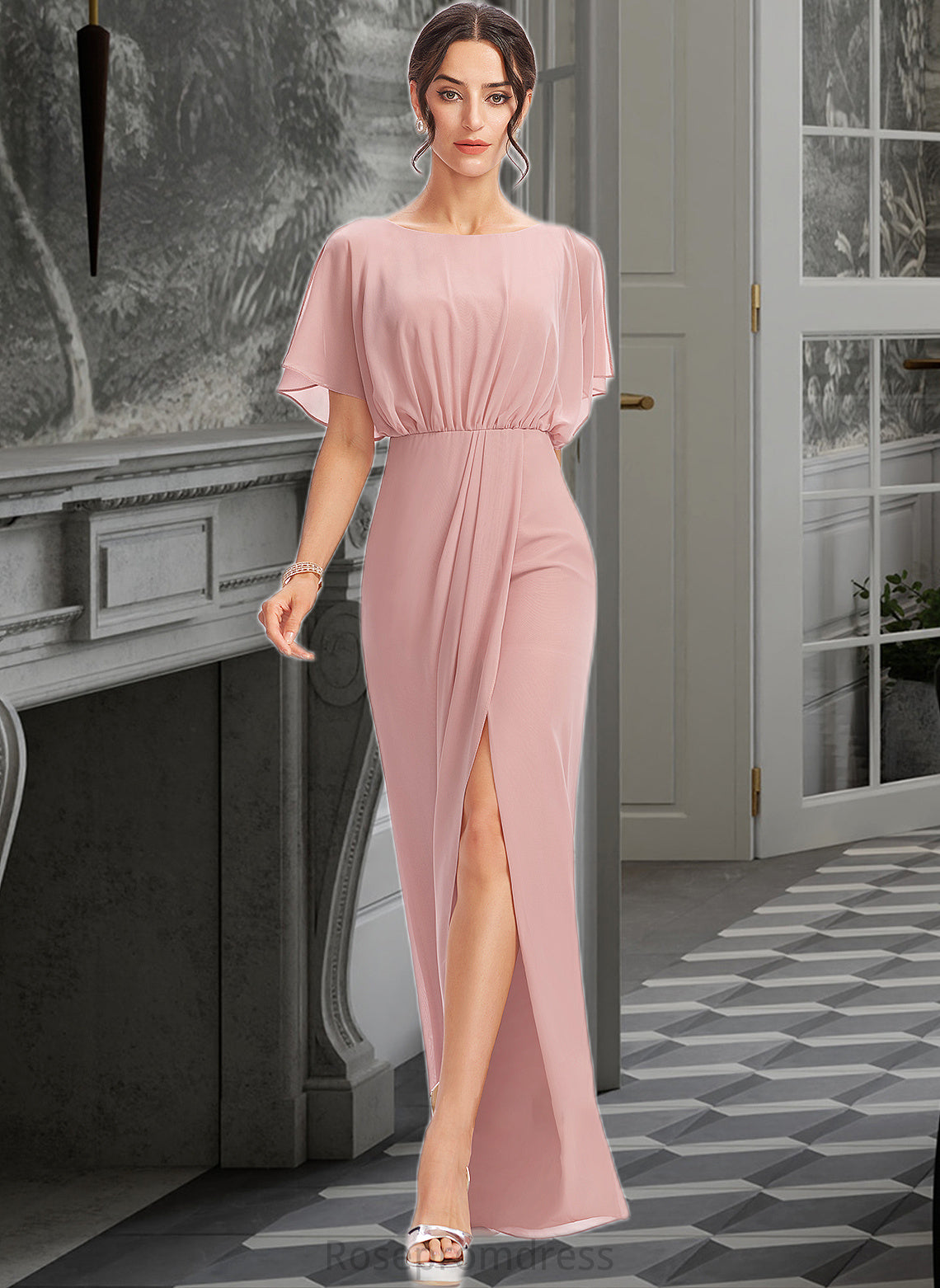 Lena Sheath/Column Floor-Length Bridesmaid Dress With Split Front SRSP0012851