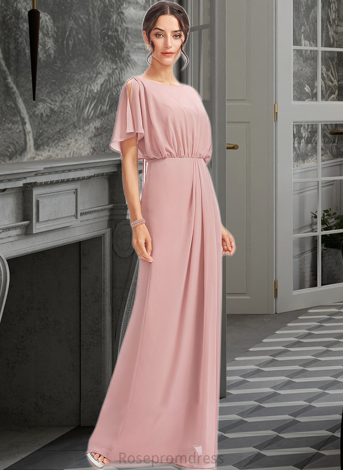 Lena Sheath/Column Floor-Length Bridesmaid Dress With Split Front SRSP0012851